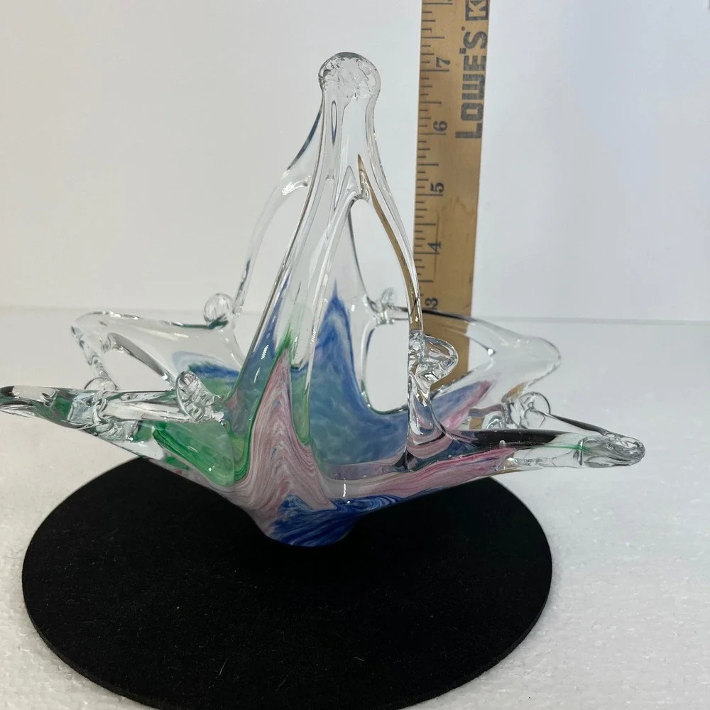 Vintage Murano Italy Rainbow Art Glass Starfish Basket Bowl Handblown‎